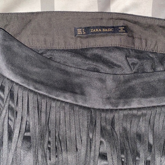 Zara Suede Black Fringe Mini Skirt Size S - Picture 5 of 10
